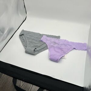 ✨ Natori Bliss Perfection Lace Purple & Grey Thong Panties: 2- Pack | One Size ✨